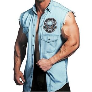 BIKERSEDGE 2010 OCTOBERFEST BIKEWEEK SLEEVELESS BUTTON-DOWN in XXL Vintage